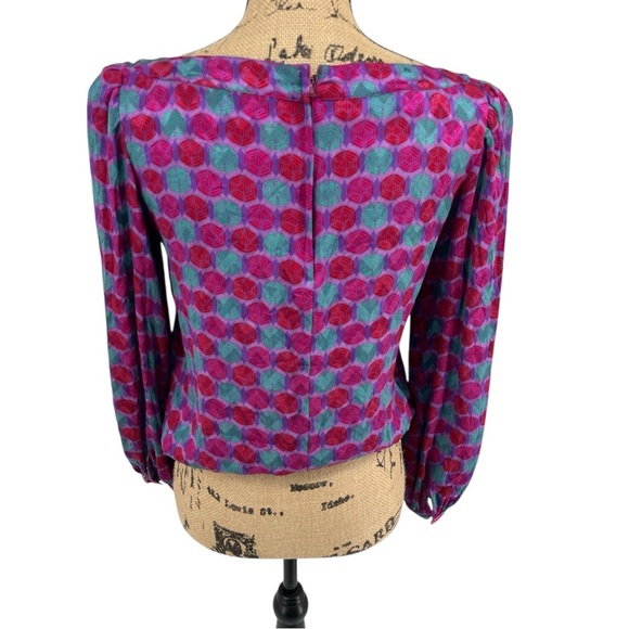 Vintage Saks Fifth Avenue Silk Blouse Classy Chic 80's Luxury Colorful Artsy - Picture 3 of 9